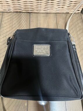 DKNY Black Nylon Crossbody Messenger with Silver Logo Plaque
